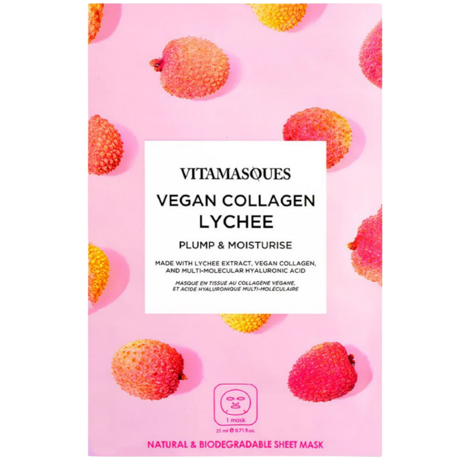 Vitamasques Vegan Collagen Lychee Face Sheet Mask