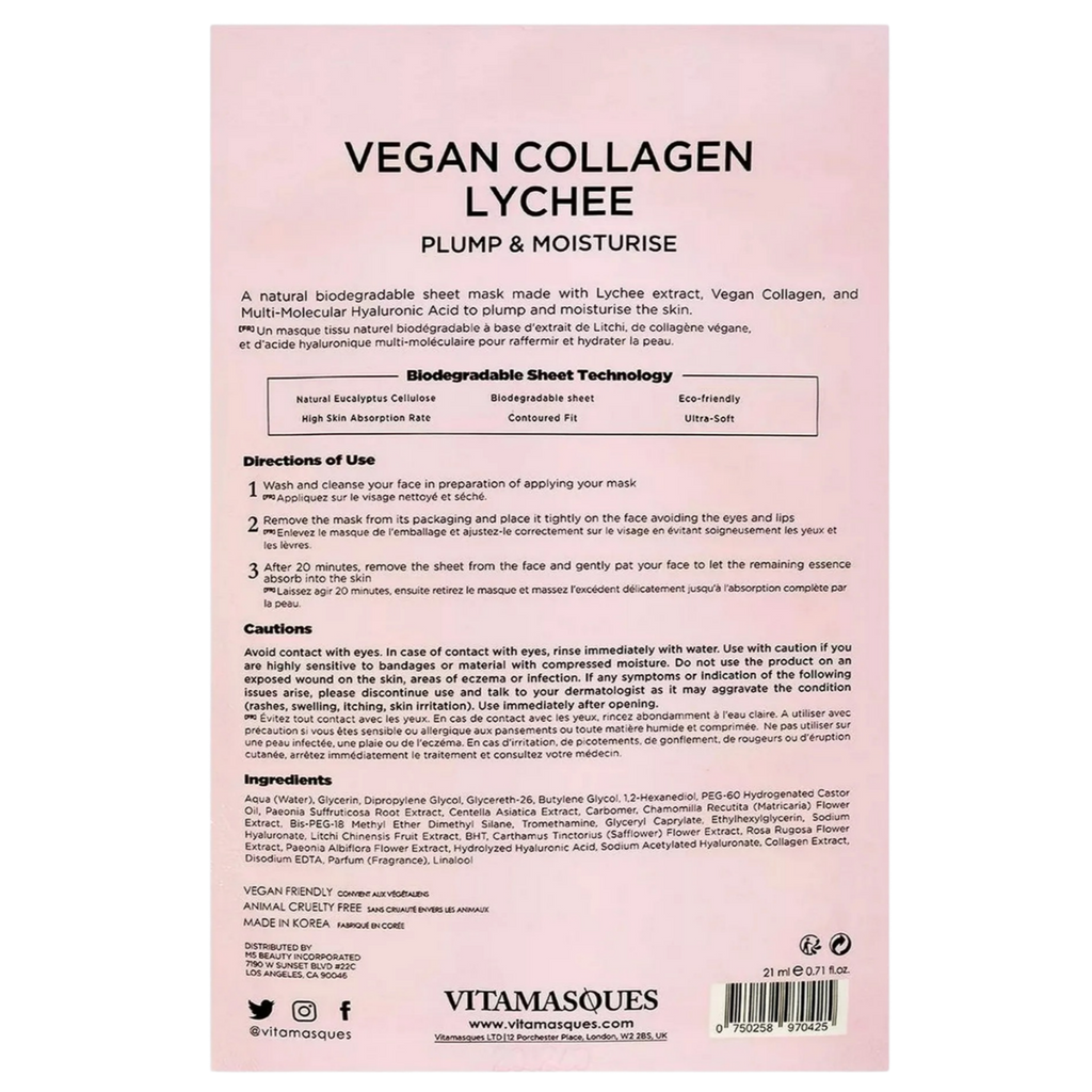 Vitamasques Vegan Collagen Lychee Face Sheet Mask