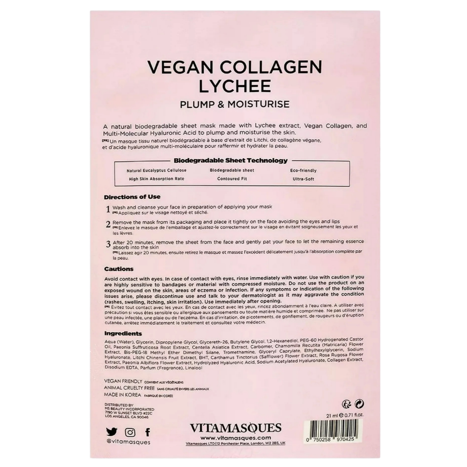 Vitamasques Vegan Collagen Lychee Face Sheet Mask