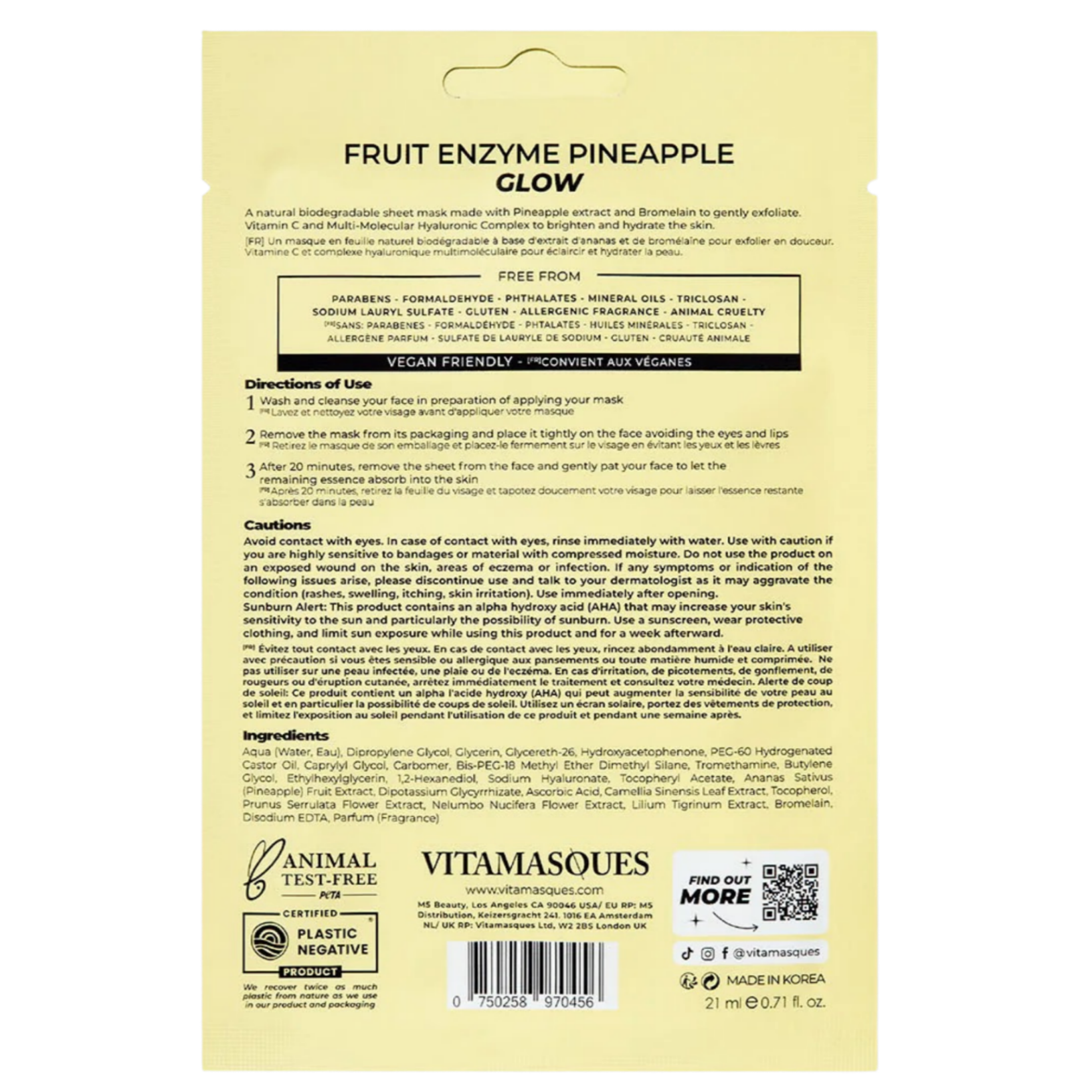 Vitamasques Fruit Enzyme Pineapple Glow Face Sheet Mask