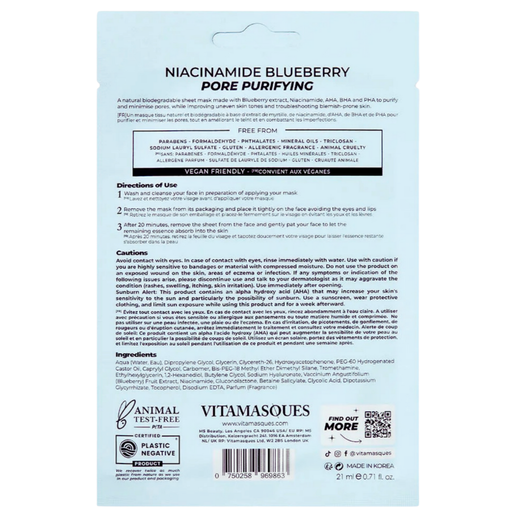 Vitamasques Niacinamide Blueberry Face Sheet Mask
