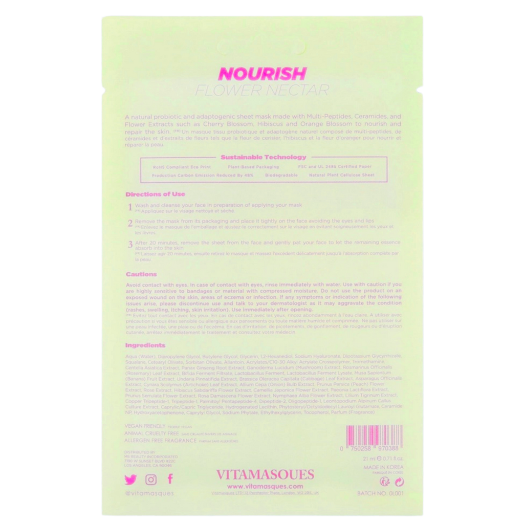 Vitamasques Nourish Flower Nectar Biodegradable Face Sheet Mask