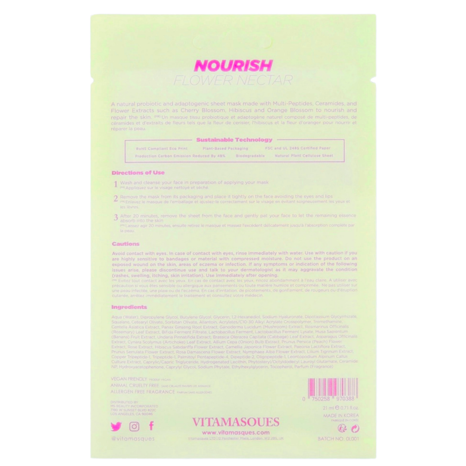 Vitamasques Nourish Flower Nectar Biodegradable Face Sheet Mask