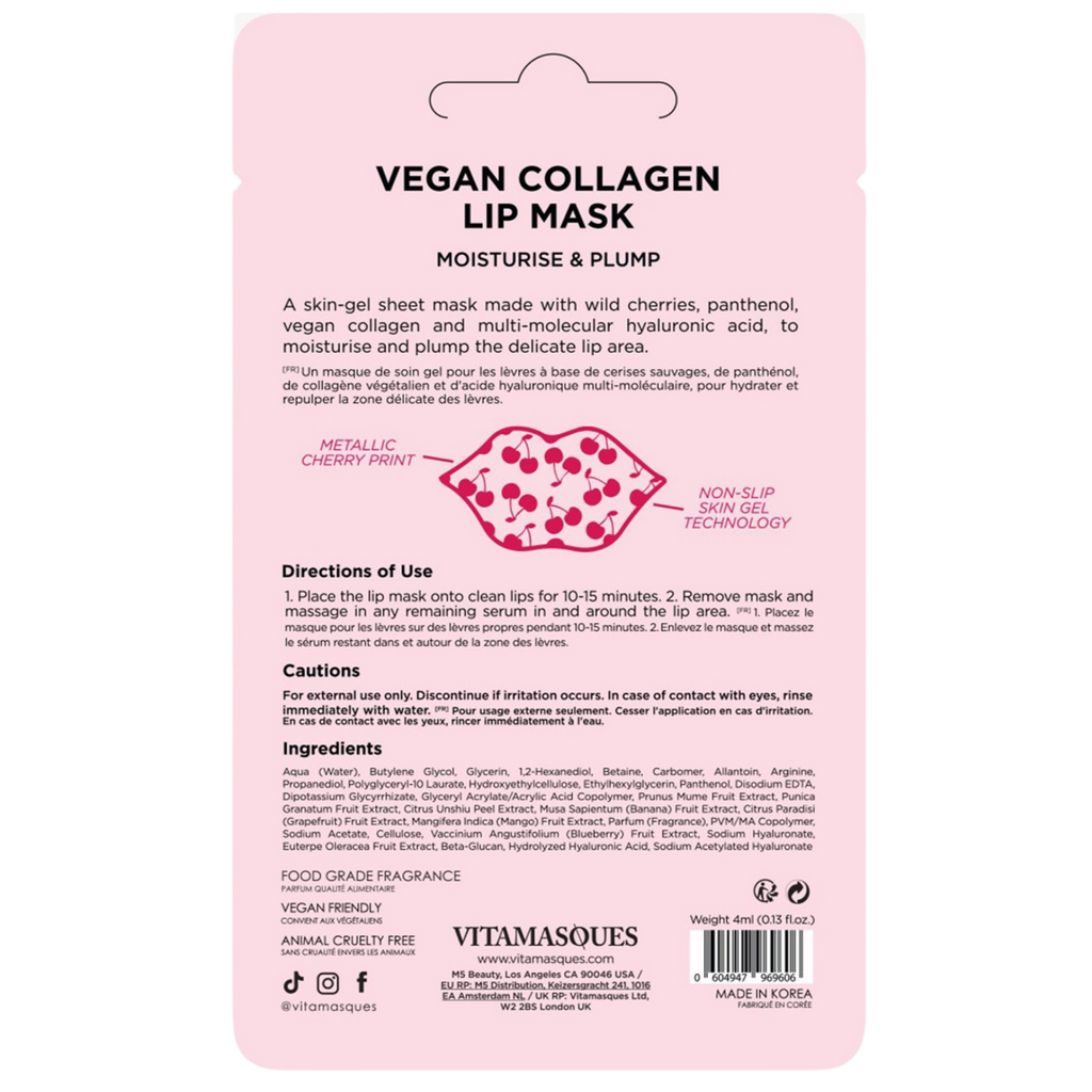 Vitamasques Cherry Vegan Collagen Lip Mask Nourish & Plump for Fuller Lips