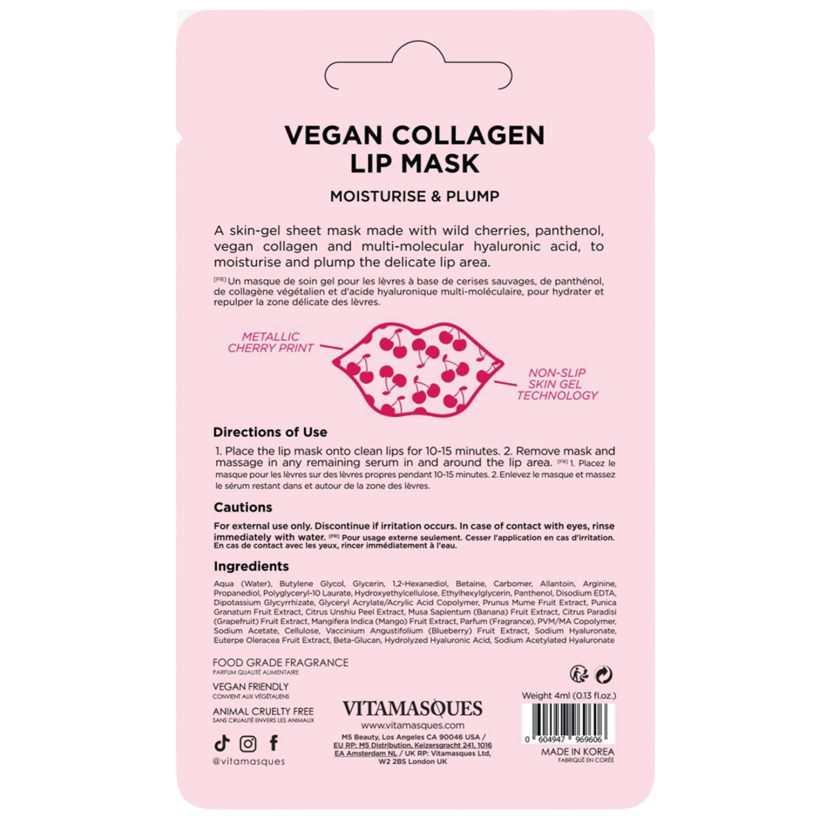Vitamasques Cherry Vegan Collagen Lip Mask Nourish & Plump for Fuller Lips